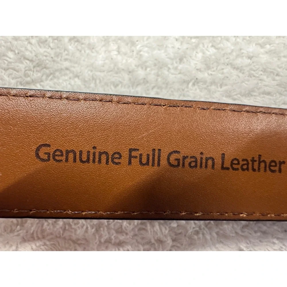 LL Bean Mens Black Full Grain Leather Belt Size 42 Silver Buckle Made in USA